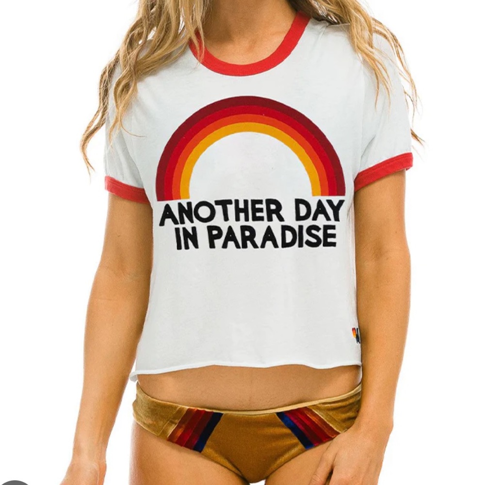 Aviator Nation paradise rainbow boyfriend ringer tee